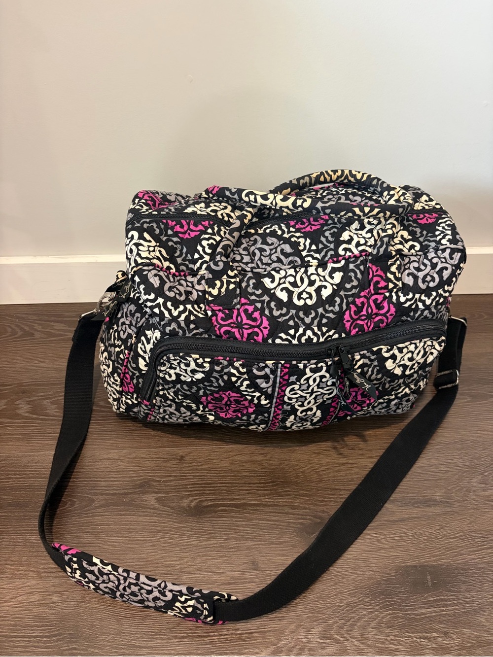 Vera Bradley Black, White & Hot Pink Quilted Travel Shoulder Bag